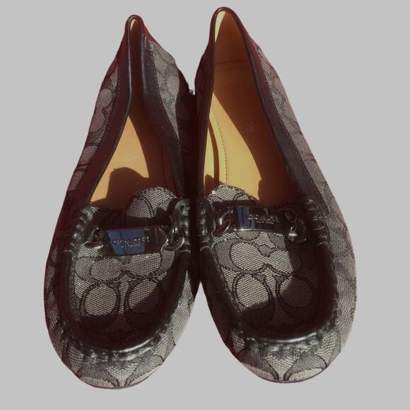Coach Olive Loafers Flats Signature Logo Canvas Black & Gray Size 7 1/2 Shoes - Picture 1 of 8